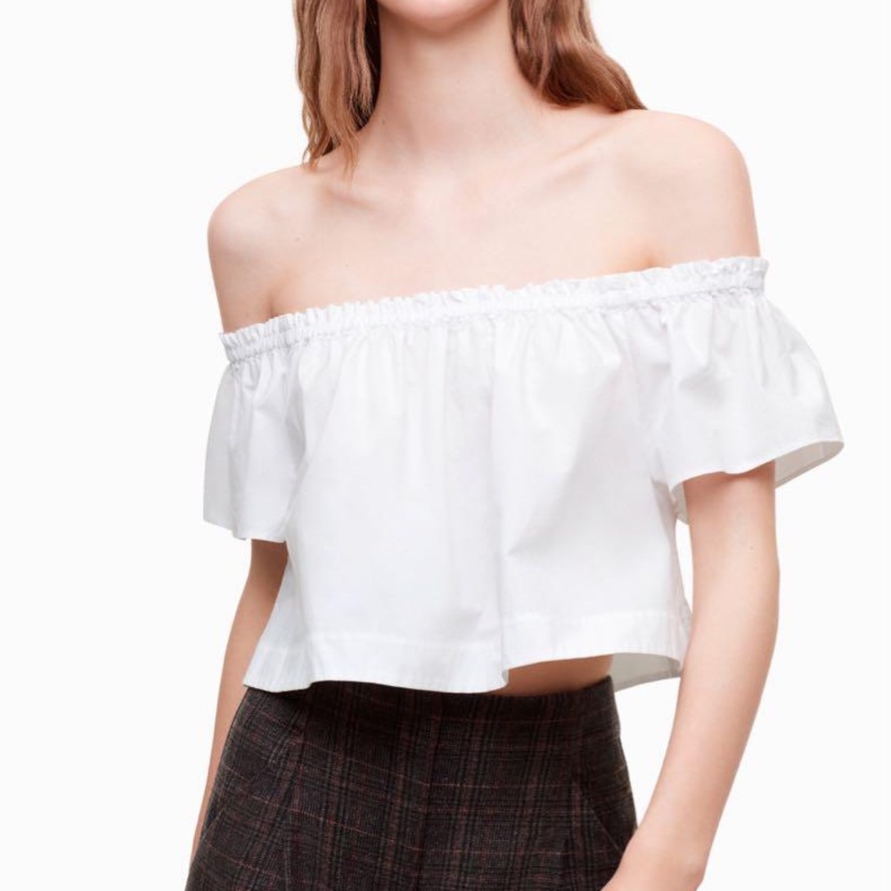Aritzia wilfred crop ruffle off shoulder blouse